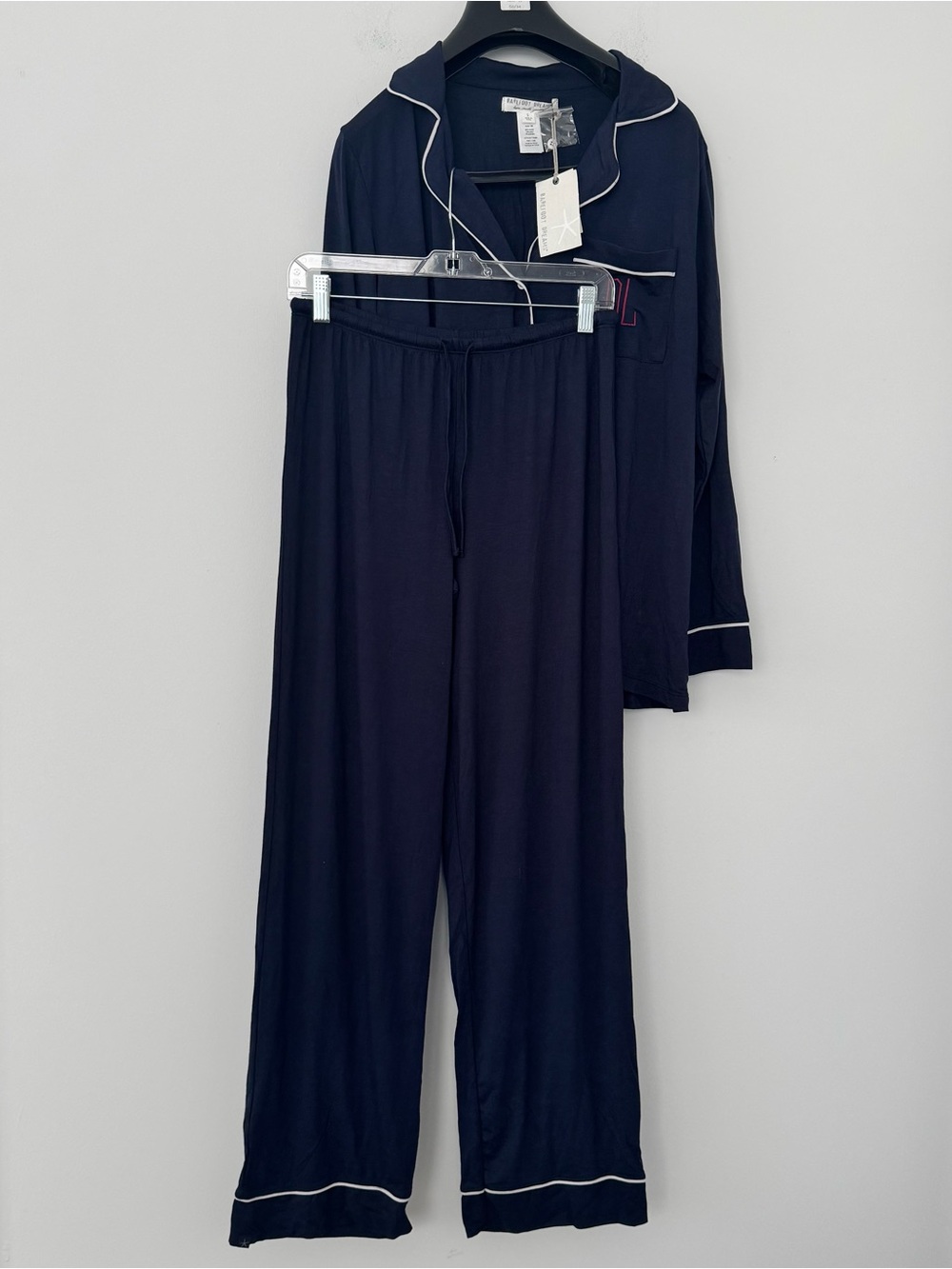 Barefoot Dreams Luxe Milk Jersey Piped Pajama Set Navy Blue Oprah’s Favorite S